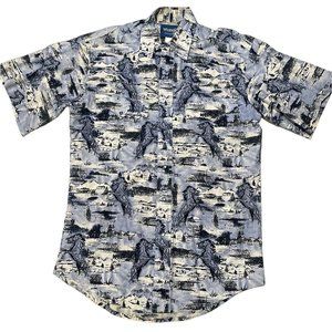 WRANGLER HORSE‎ PRINT BLUE BUTTON DOWN SHIRT SIZE SMALL | U1